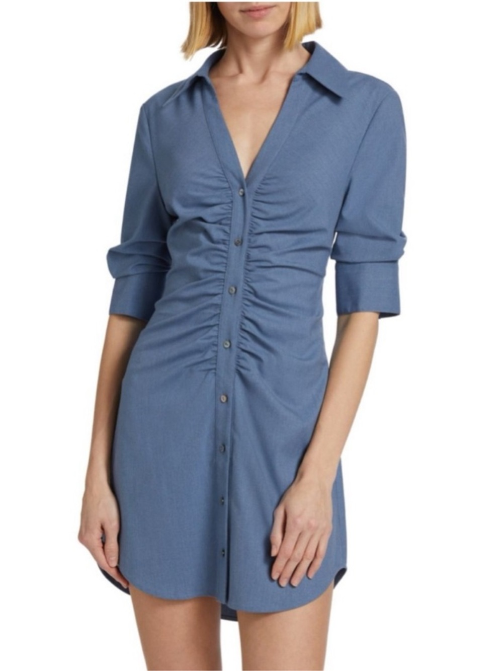 cinq a sept Elina Ruched Shirt Minidress in Blue